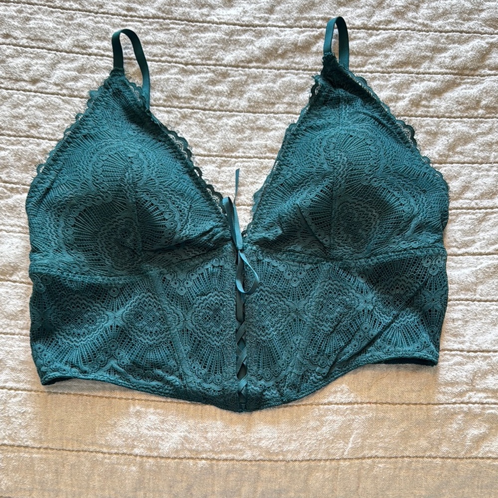Elegant Lace Bralette in Teal - Gilly Hicks Brand - cut tags.